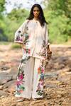 Buy_Dash And Dot_White Viscose, Linen Bandeau Floral Print Boxy Shirt And Wide-legged Pant Set _at_Aza_Fashions
