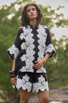 Buy_Dash And Dot_Black Linen, Silk Lace, Embroidery Collared Appliqued Relaxed Fit Shirt _at_Aza_Fashions