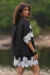 Shop_Dash And Dot_Black Linen, Silk Lace, Embroidery Collared Appliqued Relaxed Fit Shirt _at_Aza_Fashions