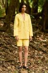 Buy Dash And Dot Yellow Cotton, Linen Butter Blazer And Shorts Set at Aza Fashions Buy_Dash And Dot_Yellow Cotton, Linen Butter Blazer And Shorts Set _at_Aza_Fashions