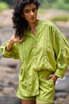 Dash And Dot_Green Tencel, Nylon Lace Collared Lime Insert Shirt And Shorts Set _Online_at_Aza_Fashions