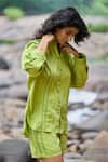 Buy_Dash And Dot_Green Tencel, Nylon Lace Collared Lime Insert Shirt And Shorts Set _at_Aza_Fashions