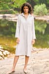Buy_Dash And Dot_Beige Cotton, Linen Collared Relaxed Fit Poplin Shirt Dress _at_Aza_Fashions