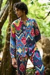 Dash And Dot_Multi Color Viscose Ikat Print Band Collar Shirt And Jogger Set _Online_at_Aza_Fashions