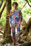 Buy_Dash And Dot_Multi Color Viscose Ikat Print Band Collar Shirt And Jogger Set _Online_at_Aza_Fashions