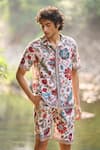 Shop_Dash And Dot_Multi Color Viscose, Linen Floral Print Summer Border Shorts Set _Online_at_Aza_Fashions