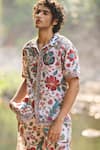 Dash And Dot_Multi Color Viscose, Linen Floral Print Summer Border Shorts Set _at_Aza_Fashions