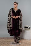 Buy_Angad Creations_Maroon Silk, Velvet V-neck Shaamdaani Kurta Set With Cape _at_Aza_Fashions