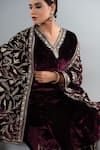 Shop_Angad Creations_Maroon Silk, Velvet V-neck Shaamdaani Kurta Set With Cape _Online_at_Aza_Fashions