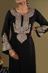 Buy_Angad Creations_Black Cotton Satin, Organza Embroidery Split V-neck Noor-e-lehr Kurta Pant Set 