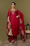 Buy_Angad Creations_Red Cotton Satin, Organza Embroidery Round Neck Zarnava Kurta Set _at_Aza_Fashions