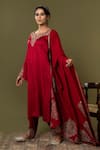 Angad Creations_Red Cotton Satin, Organza Embroidery Round Neck Zarnava Kurta Set _at_Aza_Fashions