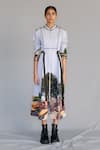 Buy_Anurag Gupta_Gray Crepe Collared Neolithic Printed Dress _at_Aza_Fashions