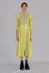 Buy_Anurag Gupta_Yellow Crepe Round Neck Lime Knitted Panel Dress _at_Aza_Fashions
