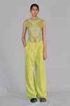 Buy_Anurag Gupta_Yellow Crepe Round Neck Lime Knitted Top Set _at_Aza_Fashions
