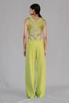 Shop_Anurag Gupta_Yellow Crepe Round Neck Lime Knitted Top Set _at_Aza_Fashions