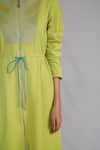 Anurag Gupta_Yellow Crepe Round Neck Lime Knitted Panel Long Dress _Online_at_Aza_Fashions