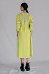 Shop_Anurag Gupta_Yellow Crepe Round Neck Lime Knitted Panel Long Dress _at_Aza_Fashions