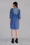 Shop_Anurag Gupta_Blue Crepe Round Neck Knitted Panel Dress _at_Aza_Fashions