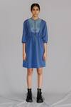 Buy_Anurag Gupta_Blue Crepe Round Neck Knitted Panel Dress _at_Aza_Fashions