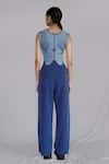 Shop_Anurag Gupta_Blue Crepe Round Neck Knitted Panel Top Set _at_Aza_Fashions