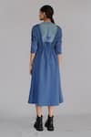 Shop_Anurag Gupta_Blue Crepe Round Neck Knitted Panel Long Dress _at_Aza_Fashions