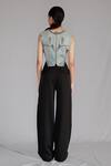 Shop_Anurag Gupta_Blue Silk Crew Neck Knitted Panel Top And Pant Set _at_Aza_Fashions
