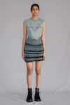 Buy_Anurag Gupta_Gray Silk Crew Neck Grey Knitted Panel Top And Skirt Set _at_Aza_Fashions