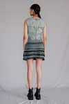 Shop_Anurag Gupta_Gray Silk Crew Neck Grey Knitted Panel Top And Skirt Set _at_Aza_Fashions