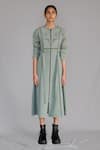 Buy_Anurag Gupta_Gray Crepe Round Neck Knitted Panel Dress _at_Aza_Fashions