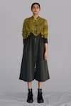 Buy_Anurag Gupta_Yellow Crepe Embroidery Collared Map Long Dress _at_Aza_Fashions