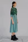 Anurag Gupta_Green Crepe Lace Mandarin Collar Map Embroidery Long Dress _Online_at_Aza_Fashions