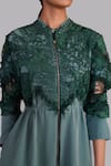Buy_Anurag Gupta_Green Crepe Lace Mandarin Collar Map Embroidery Long Dress _Online_at_Aza_Fashions