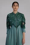 Shop_Anurag Gupta_Green Crepe Lace Mandarin Collar Map Embroidery Long Dress _Online_at_Aza_Fashions