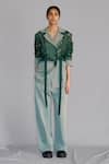 Buy_Anurag Gupta_Green Crepe, Cotton Lace Map Embroidery Coat Set _at_Aza_Fashions
