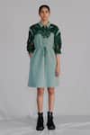 Buy_Anurag Gupta_Green Crepe Embroidery Collared Map Short Dress _at_Aza_Fashions