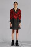Buy_Anurag Gupta_Red Crepe Lace Collared Map Embroidery Coat Dress _at_Aza_Fashions