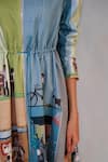 Buy_Anurag Gupta_Multi Color Denim, Silk Mandarin Collar Street Printed Long Dress _Online_at_Aza_Fashions
