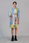 Buy_Anurag Gupta_Multi Color Brocade Collared Street Printed Coat Dress _at_Aza_Fashions