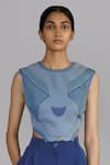 Buy_Anurag Gupta_Blue Round Neck Knitted Top _at_Aza_Fashions