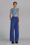 Buy_Anurag Gupta_Blue Crepe Pleated Pants _at_Aza_Fashions