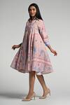 Buy_Taroob_Pink Cotton, Poplin Embroidery Collared Jungle Daydream Midi Dress 