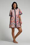 Buy_Taroob_Pink Cotton, Poplin Collared Bageecha Floral Dress _at_Aza_Fashions