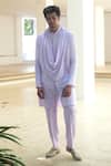 Buy_Pooja Bagaria_Lavender Satin, Linen Cowl Kurta Set _at_Aza_Fashions