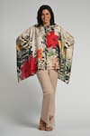 Buy_Taroob_Beige Silk, Modal, Satin Round Neck Jungle Rhapsody Kaftan _at_Aza_Fashions