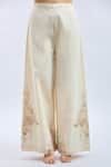 Buy_Anamika Khanna_Ivory Embroidery Mandarin Collar Crushed Kaftan And Palazzo Set 