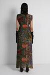 Shop_Forty Four_Multi Color Crepe Embroidery Round Neck Hand Dress _at_Aza_Fashions