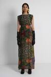 Buy_Forty Four_Multi Color Crepe Embroidery Round Neck Hand Dress _at_Aza_Fashions