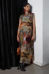 Buy_Forty Four_Multi Color Crepe Embroidery Round Neck Hand Dress _at_Aza_Fashions