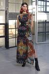 Buy_Forty Four_Multi Color Crepe Embroidery Round Neck Hand Dress _at_Aza_Fashions